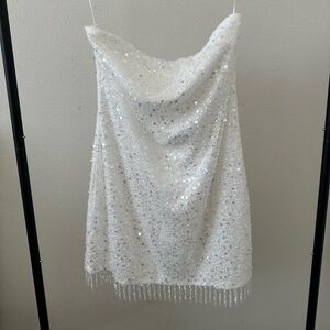 12th Tribe White Sequin Fringe Mini Dress